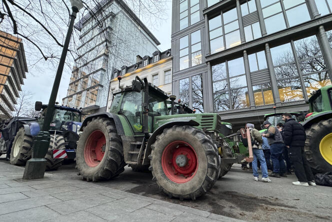 Encuentro de agricultores en el centro de Bruselas, miércoles 31 de enero de 2024.